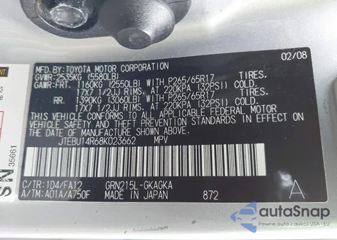 2008 Toyota 4Runner Sr5 V6 из США, поврежденный, VIN JTEBU14R68K023662